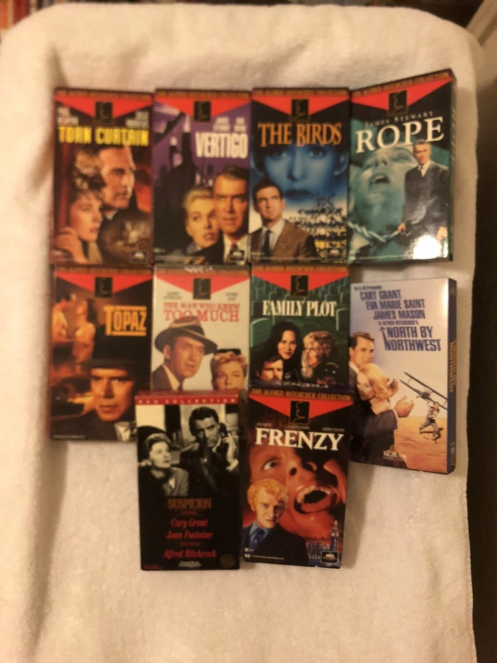 ALFRED HITCHCOCK 10 VHS Tape Lot Vertigo, The Birds, North by Northwest - Image 1 of 3