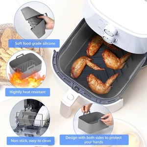 Set of 2 Air Fryer Silicone Pot with Rack Reusable Silicone Air Fryer sthfF - Picture 1 of 12