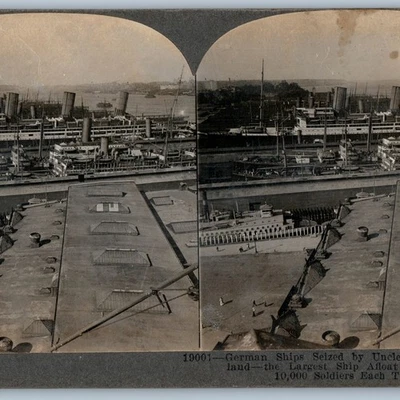 Barcos alemanes de la Primera Guerra Mundial incautados Tío Sam Patria río Hudson Stereoview V49 c1917 Foto 1 de 3
