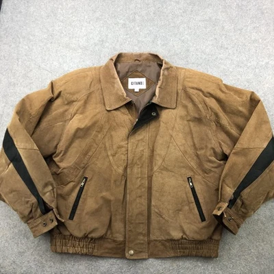 Gitano Jacket Mens XL Brown Suede Look Bomber Zip Pockets Elastic Hem - Image 1 of 4