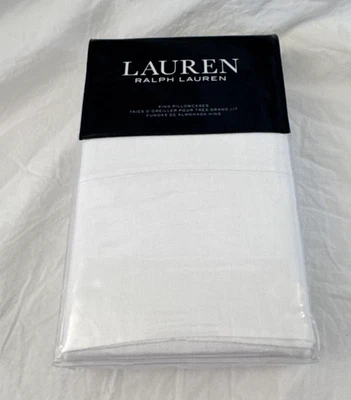2 fundas de almohada Ralph Lauren Kent algodón/lino blanco (1 par) $130 nuevas en paquete Foto 1 de 4