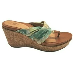 Scarpe sandalo Nurture T-Strap donna misura 6,5M pelle marrone zeppa sughero plateau - Foto 1 di 11