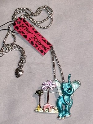 Broche broche palmera elefante Betsey Johnson collar colgante metal azul Foto 1 de 3