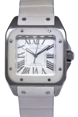 Cartier Santos 100 Medium Steel White Rubber Automatic Watch W20122U2 2878 - Image 1 of 4
