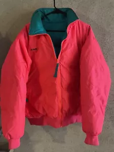 Columbia Vintage 90's Men's XL Pink Green Reversible Down Puffer Jacket Unisex - Picture 1 of 6