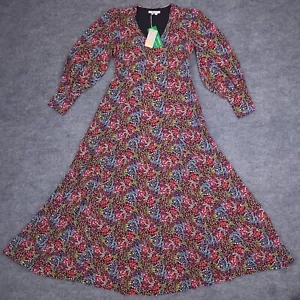 Boden Dress Womens 6 Petite Pink Blue Orange Floral Colorful Midi Button Sleeve - Picture 1 of 19