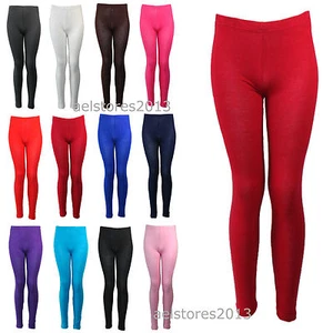 Mädchen Kinder Kinder schlichte Baumwolle volle Länge Leggings Alter 2-13 schwarz + Farben - Bild 1 von 14