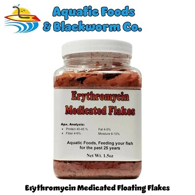 AQUATIC FOODS INC. Erythromyciin Mediicated Fish Flakes, USA Made