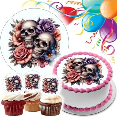 Totenkopf Tortenaufleger Party Deko Geschenk essbar Geburtstag Halloween Party - Bild 1 von 4