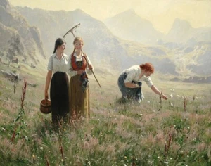 Hans Dahl Drei Mädchen auf einer Wiese Leinwandbild 16 x 20 - Bild 1 von 4