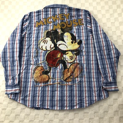 Camisa a Presión De Colección Disney Perla Para Hombres XXL Azul Rojo Cuadros Grande Mickey Gráfico Occidental Foto 1 de 4