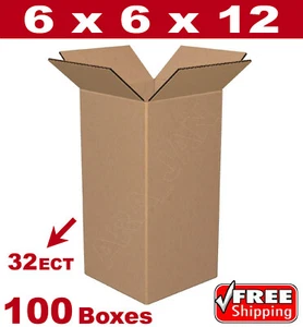 100- 6x6x12 Cardboard Boxes Mailing Packing Shipping Box 32ECT Corrugated Carton - Picture 1 of 1