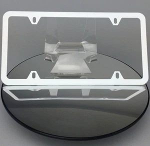 Powder Coated Flat White Stainless Steel License Plate 4 Hole Slim Frame Holder - Picture 1 of 9
