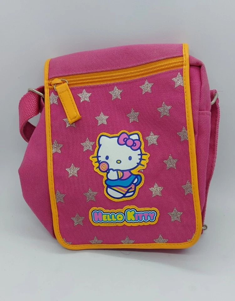 10" SANRIO Hello Kitty Stars Pink and yellow Mini Backpack 2002  - Image 1 of 4
