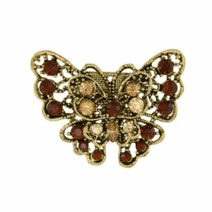 Filigree Vintage Gold Amber & Light Topaz Butterfly Scarf Clip - Picture 1 of 1