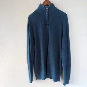 Barbour Half Zip Sweater Sz XL Mens Blue 100% Cotton Preppy Jumper Elbow Patches - Picture 1 of 16