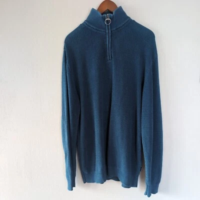 Barbour Half Zip Sweater Sz XL Mens Blue 100% Cotton Preppy Jumper Elbow Patches - Image 1 of 4