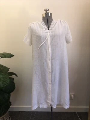 Camisón blanco vintage años 80 90 broches de presión vestido de casa encaje pequeño/mediano Foto 1 de 4