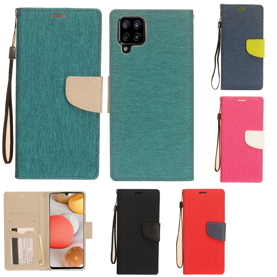For Samsung Galaxy A12 Premium Fabric Wallet Pouch Flip Phone Cover - Image 1 of 1