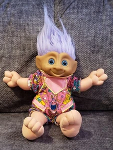 Vintage Treasure Troll Doll 12 in Purple Hair Blue Jewel Soft Body  - Picture 1 of 4