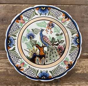 Vintage Teller Pfau botanisch Wandbehang Pfau und Blumen - Bild 1 von 9