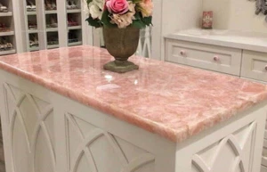 Pink Rose Quartz Dining Table, Rose Quartz Coffee Table, Quartz Counter Top Deco - Picture 1 of 9