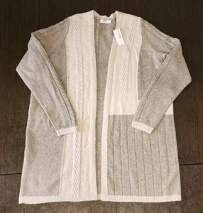 REITMANS Cardigan Sweater Women LARGE Long Open Front GRAY 43% Cotton Ribbed NEW - Picture 1 of 19