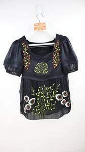 Vintage Kenzo 100% silk embroidered & beaded peasent blouse size XS/UK8 - Picture 1 of 9
