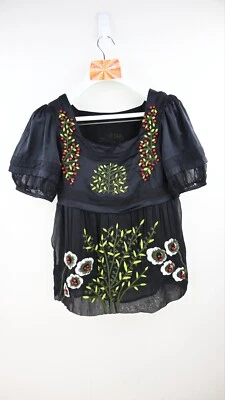 Blusa campesina vintage Kenzo 100 % seda bordada y con cuentas talla XS/UK8 Foto 1 de 4