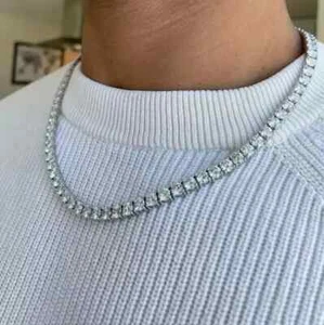 Women's Tennis Necklace 18" 4MM Round Lab Created Diamond 14K White Gold Plated - Picture 1 of 5