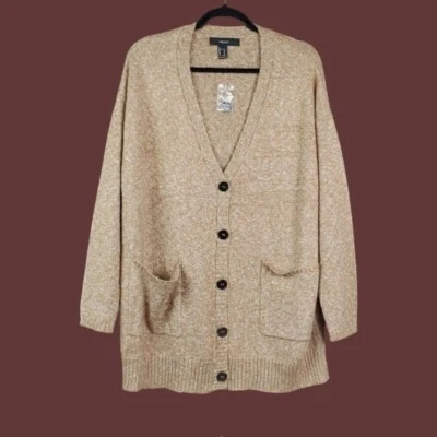 Forever 21 Womens Marl Tan Button Front Knit Cardigan Sweater Size M NWOT - Image 1 of 4