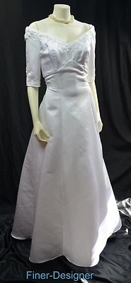 Haute Couture Portrait Wedding Gown White bridal dress Bead elbow sleeve 12 NEW - Image 1 of 4