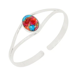 Composite Kingman Pink Dahlia Turquoise 925 Silver Bangle Jewelry BA2299 - Picture 1 of 1