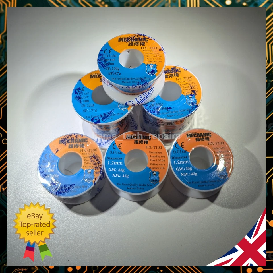 Mechanic HX-T100 Solder Wire 63/37 Tin Lead Flux Core Various Diameters Weights