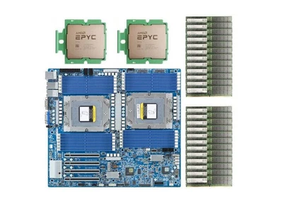 Gigabyte MZ73-LM0 Motherboard With 2xAMD EPYC 9754 QS (ES) CPU ,256GB RAM - Image 1 of 4