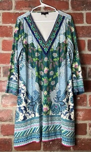 Hale Bob Beaded V-Neck Floral Shift Dress Pockets Size Large - Picture 1 of 12