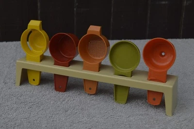 Vintage Tupperware Rare Set of 5 Measuring Cups Strainers and Display Holder - Image 1 of 4