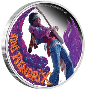 Tuvalu 2025 P Jimi Hendrix 1oz Silver Proof Coloured Coin - Picture 1 of 5