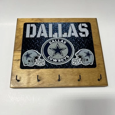 DALLAS COWBOYS Rustic Home Office wall Man Cave decor key hanger holder 5 Hooks - Image 1 of 4