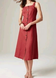 NEW J Jill 100% Linen Button Front Midi Dress XL Petite Cape Cod Red Sleeveless - Picture 1 of 13