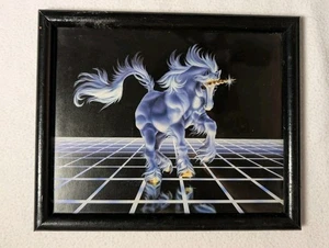 VINTAGE FRAMED GLASS UNICORN MIRROR CARNIVAL FAIR PRIZE 11"X9" 80s 90s - Picture 1 of 3