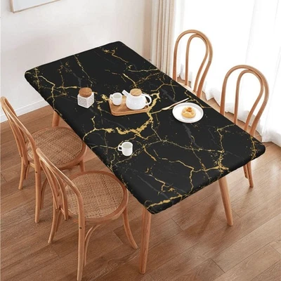 Mantel de textura de mármol negro con borde elástico para mesa rectangular de 4 pies, ta... Foto 1 de 4