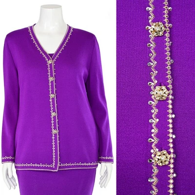 St. John Evening 2Pc Crystal Trimmed Jacket & Top Set in Bright Purple sz ~12/M - Image 1 of 4