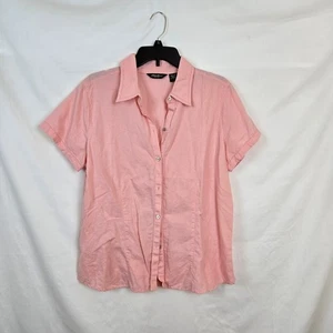 Eddie Bauer Damen hellrosa Kragen Kurzarm Leinen Freizeithemd Large - Bild 1 von 9