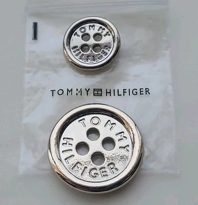 (2x) Tommy Hilfiger Silver tone Metal Replacement button 23mm 15mm - Image 1 of 4
