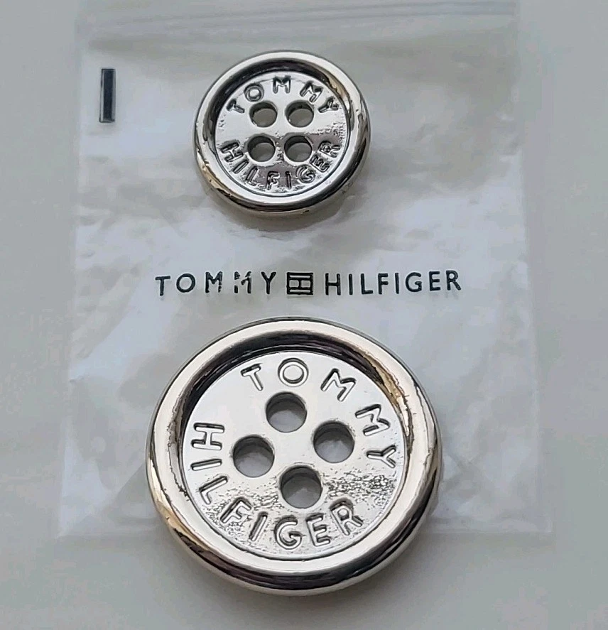 (2x) Tommy Hilfiger Silver tone Metal Replacement button 23mm 15mm - Image 1 of 4