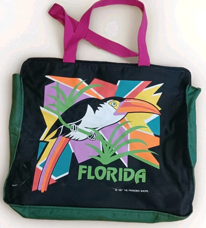 Bolso de Mano Vintage 1987 FLORIDA Paradise Shops Gráfico XL Fin de Semana Colorido Playa  Foto 1 de 4