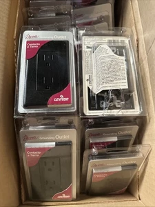 🔴(QTY 2) Leviton 5675-E Decora Duplex Grounding Outlet W/ Wall Plate (Black)‼️ - Picture 1 of 6