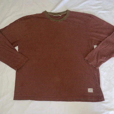 Camisa tallada con volantes para hombre XL roja tostada a rayas 100 % algodón tejida manga larga Foto 1 de 3