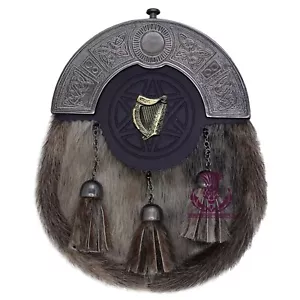 Traditional Scottish Full Dress Irish Harp Kilt Sporran Leather Celtic sporran - Picture 1 of 4